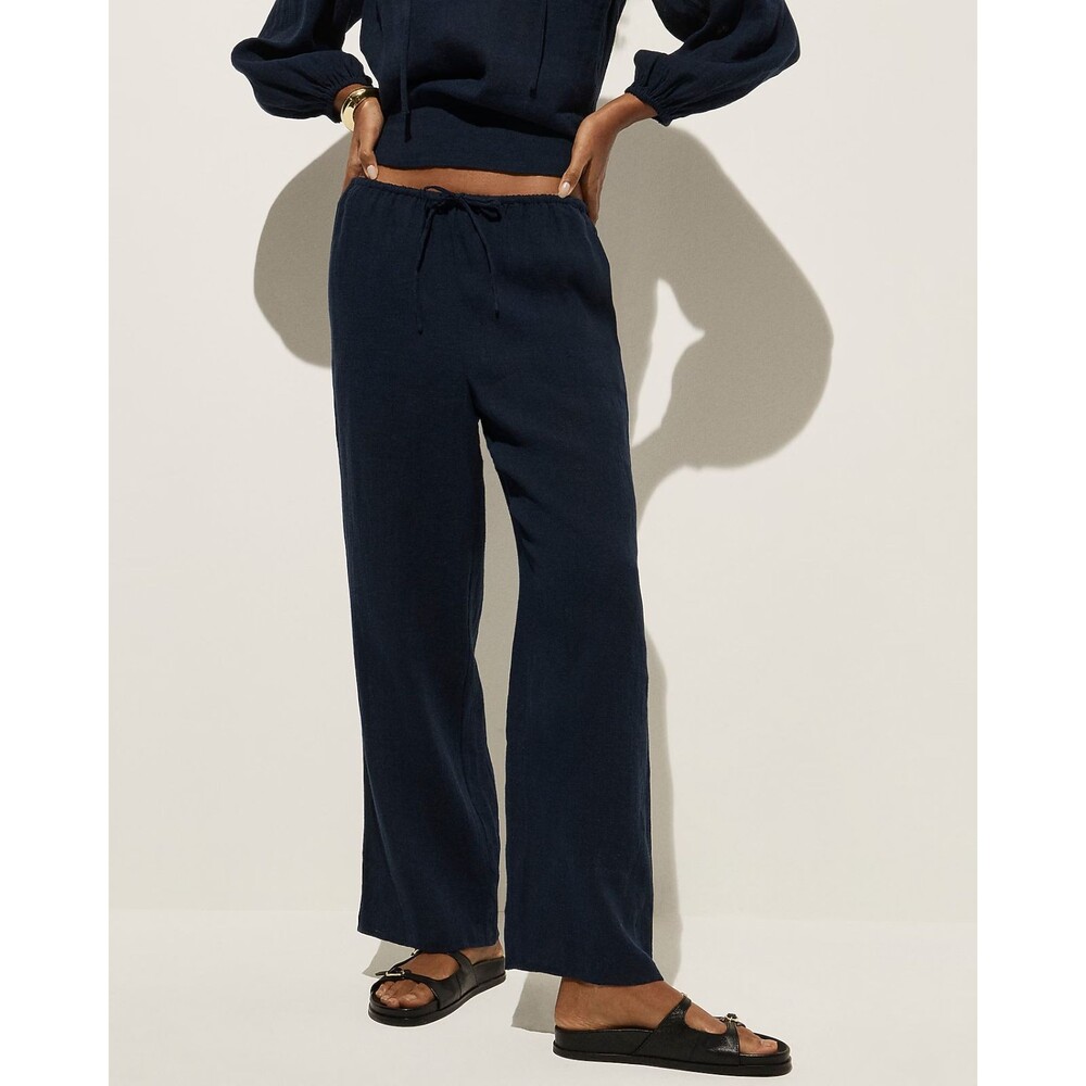 J.CREW Beach Pant In Hampton Linen Blend S Black Drawstring Relaxed NEW B22